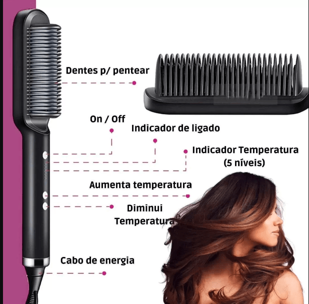 Escova mágica 5 em 1 - Alisa, Seca, Hidrata, Modela e Anti-Frizz - Galeria desconto 