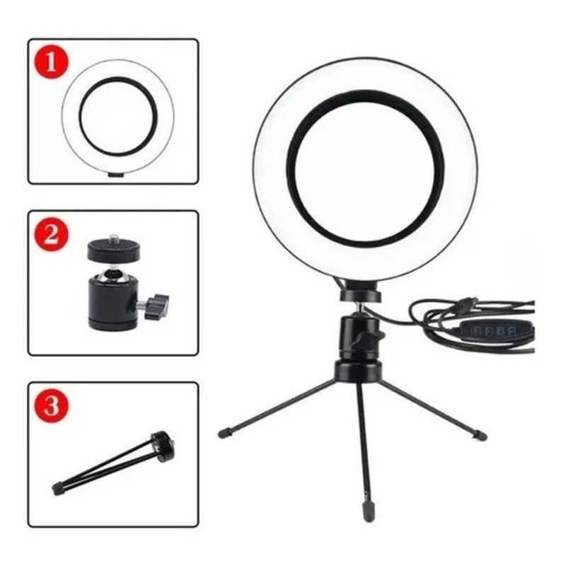 Ring Light Led Mesa Iluminador Pequena Tripé 6 Polegada 16cm - Galeria desconto 