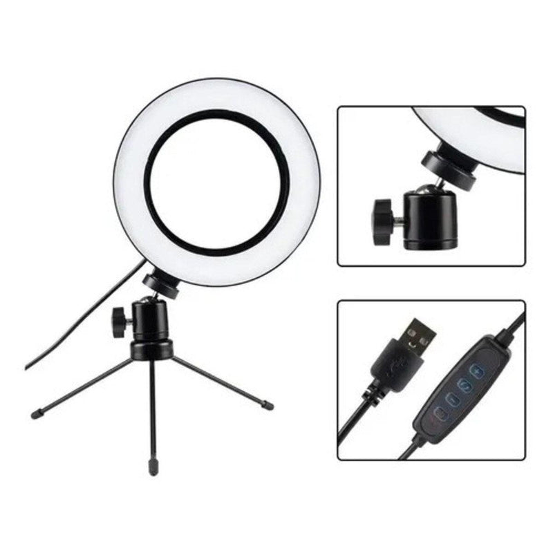 Ring Light Led Mesa Iluminador Pequena Tripé 6 Polegada 16cm - Galeria desconto 